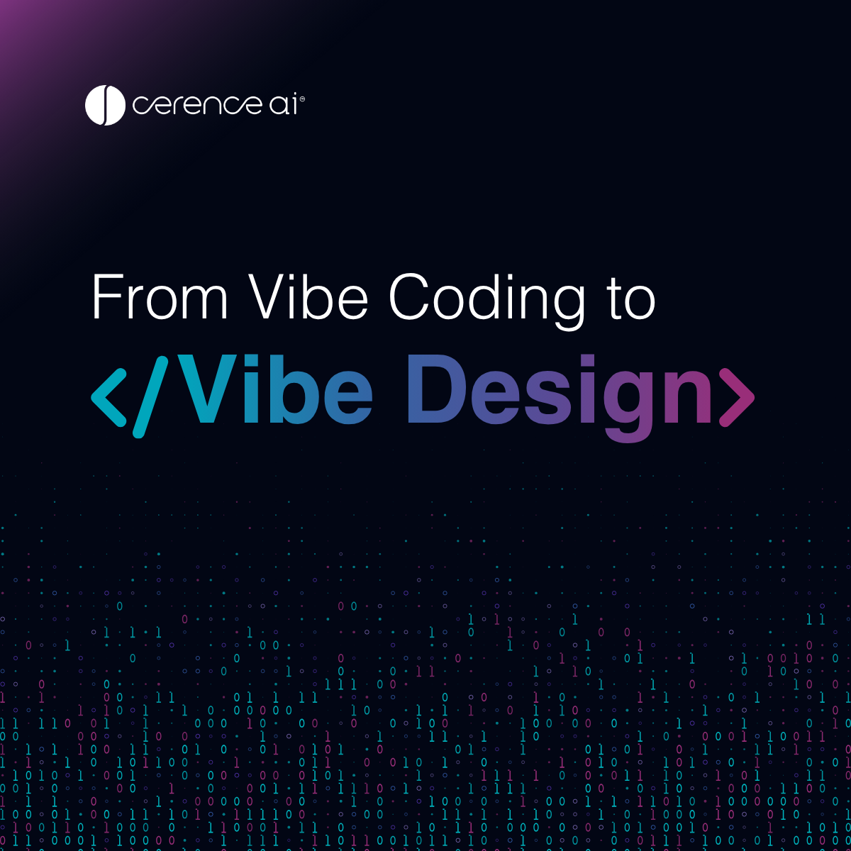 Dark graphic with the Cerence AI logo and the phrase 