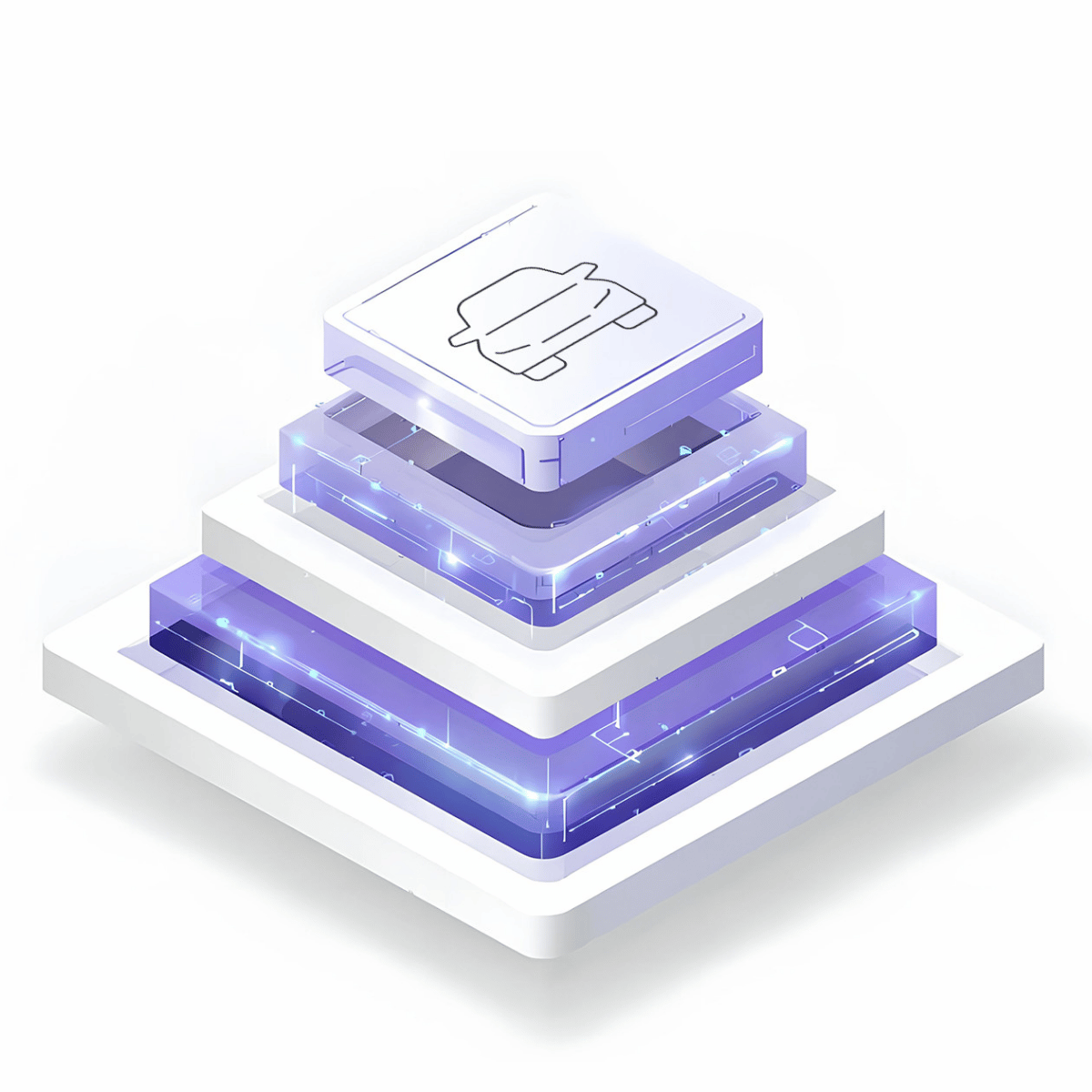 Stacked translucent layers with circuit-like patterns and a car icon on the top layer